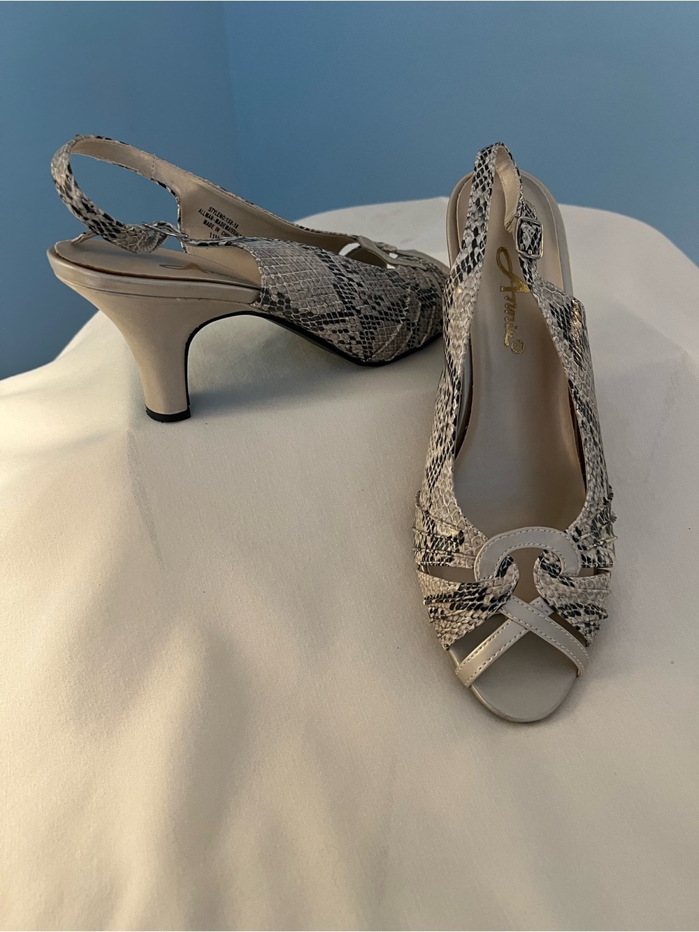 Women's Beige Snake-Print Slingback Heels